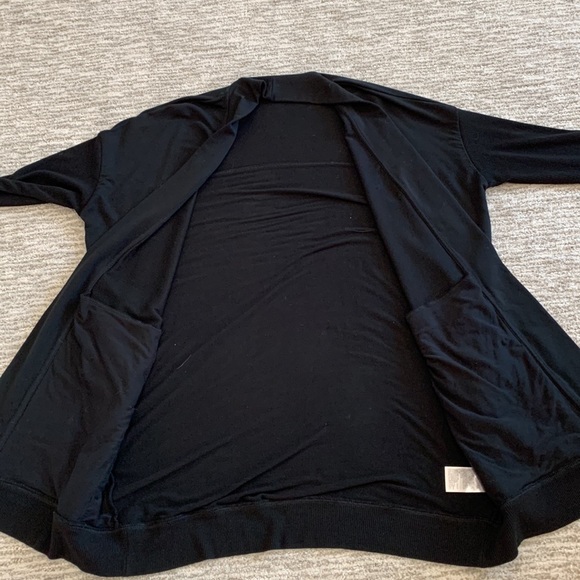 Banana Republic Baby Terry Long Cardigan Womens Size M Black Ribbed Knit Duster - Picture 10 of 16
